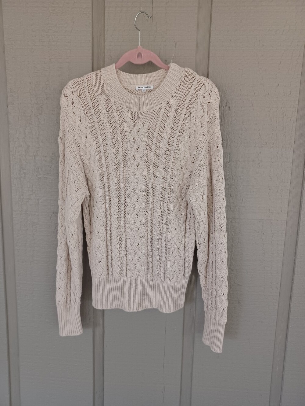 Reformation Sam Sweater Size S Cotton Cashmere Oversized Crew In Gossamer Cable